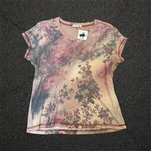 XCIT USA Rose pink short sleeve v neck top aura kaleidoscope floral pattern